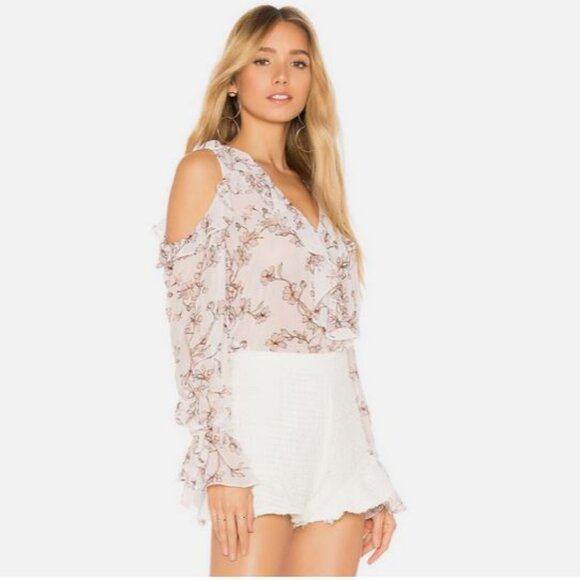 BCBGMAXAZRIA Pink Floral Chiffon Drape Top Size S - Picture 2 of 8